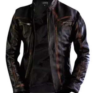 Men’s Vintage Golden Stripe Leather Jacket