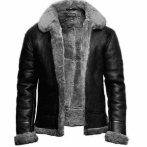 Mens Black Shearling Fur Aviator Jacket