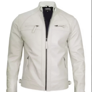 Mens Classic Cafe Racer Biker Quilted Leather Jacket