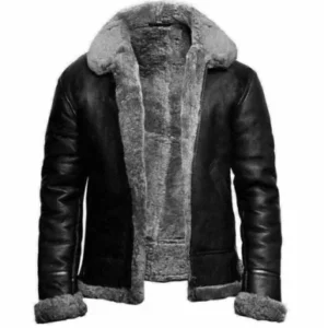 Mens Black Shearling Fur Aviator Jacket