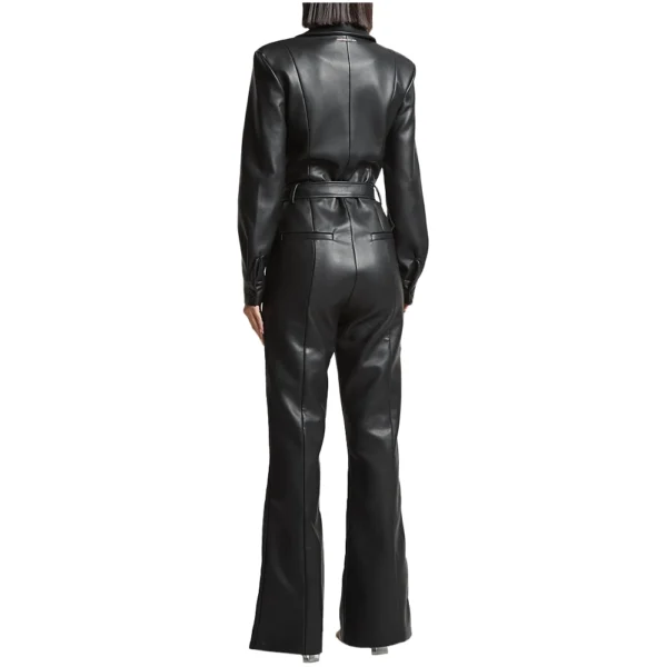 Genuine Black Leather Belted Jumpsuit Women - Image 3