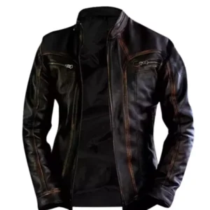 Men’s Vintage Golden Stripe Leather Jacket
