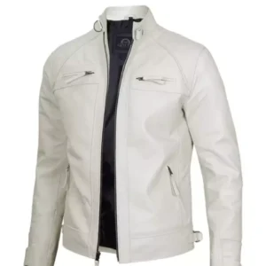 Mens Classic Cafe Racer Biker Quilted Leather Jacket