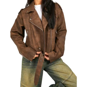 Brown Biker Leather Jacket for Women