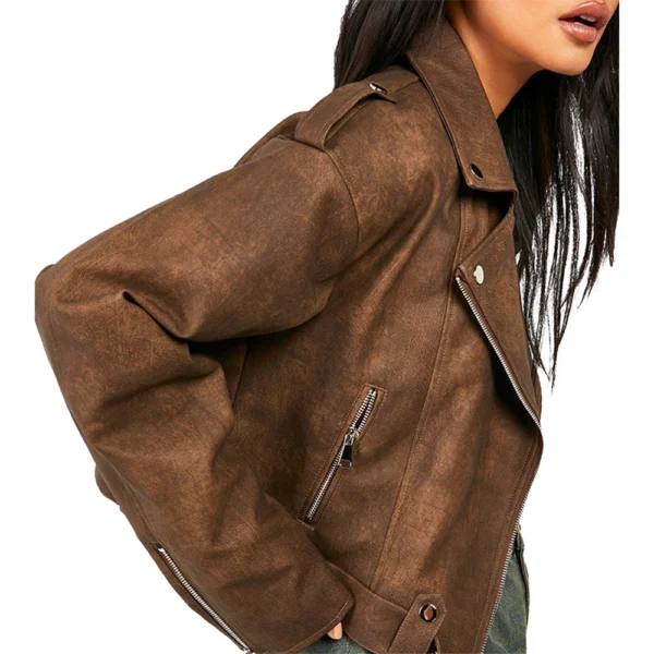 Brown Biker Leather Jacket for Women - Image 2