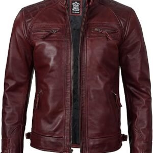 Leather Jacket Men - Real Lambskin Cafe Racer Biker Style Casual Leather Jackets For Mens