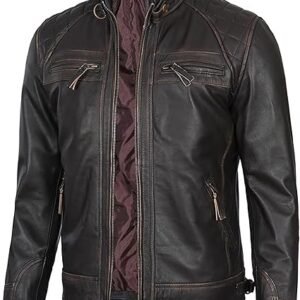 Leather Jacket Men - Real Lambskin Cafe Racer Biker Style Casual Leather Jackets For Mens