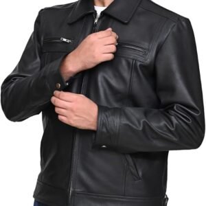 Black Genuine Cowhide Casual Leather Jacket for Men