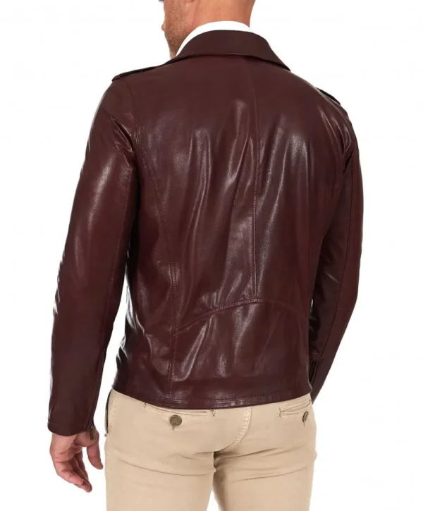 Bordeaux lamb leather biker jacket flaps on the shoulders - Image 4
