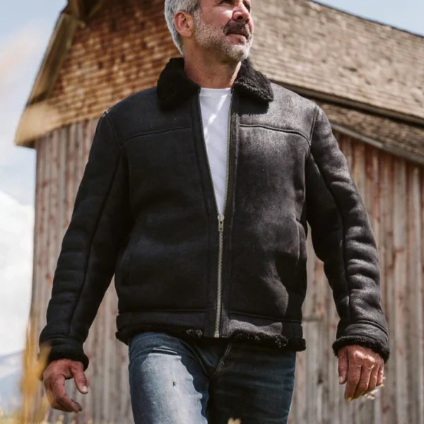 Shearling Leather Bomber Jacket - Image 2